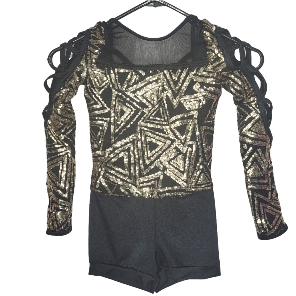 3 Piece Weissmann Dance Costume Dress Intermediate Child Black Gold‎ Sparkling